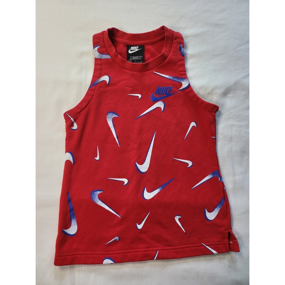 Nike Kids Red All Over Swoosh Logo Slim Fit Tank Top Sleeveless Shirt Medium